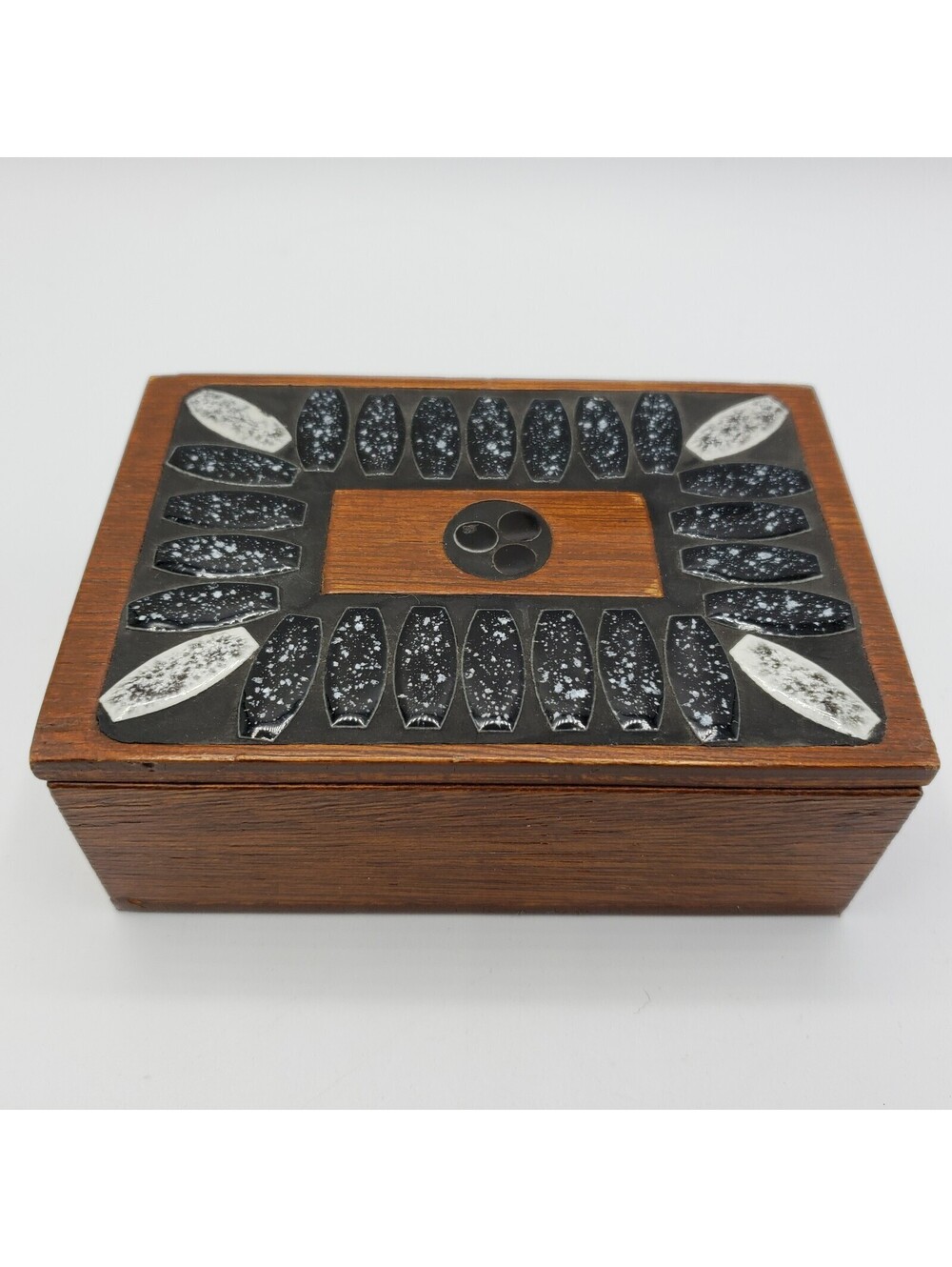 Wood Trinket Box with Stone Inlay Mosaic on Lid  Jewelry Keepsake